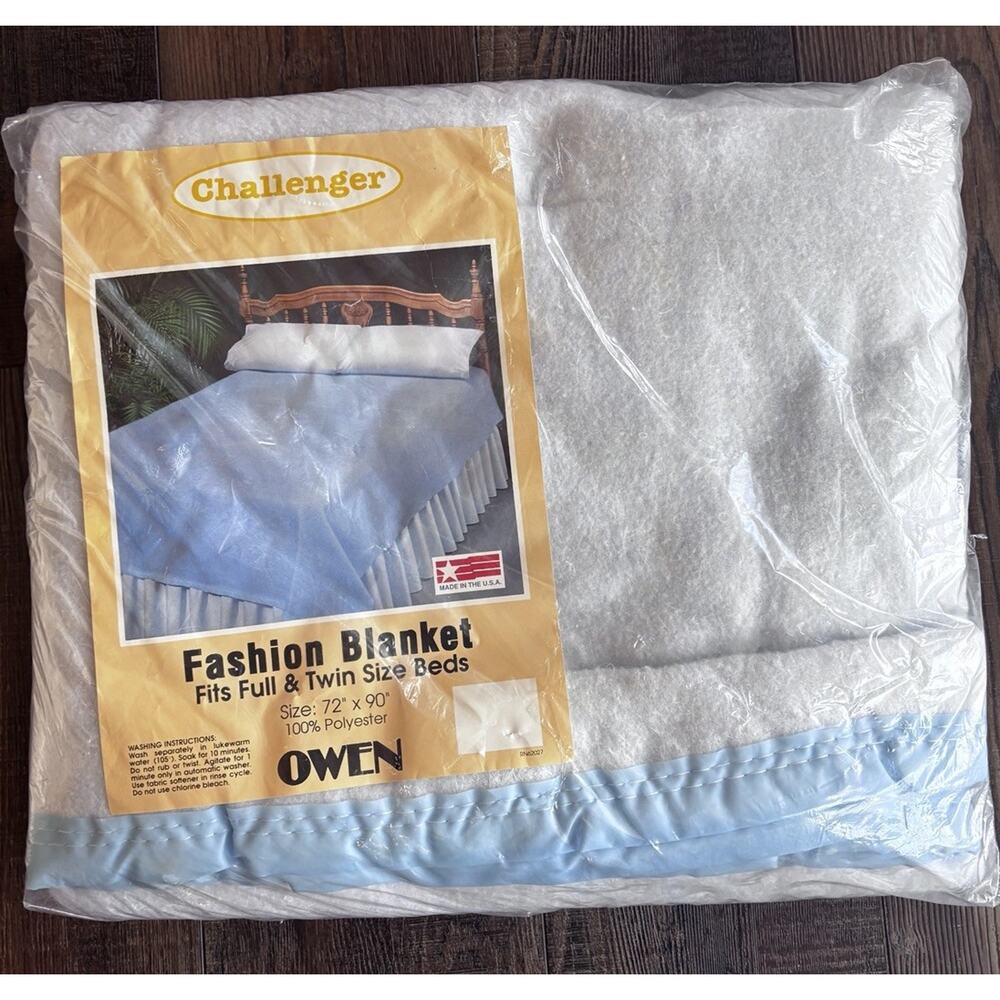 Vtg Owen Plymouth Blanket Polyester White 72” x 90” Full Twin NOS USA NIP